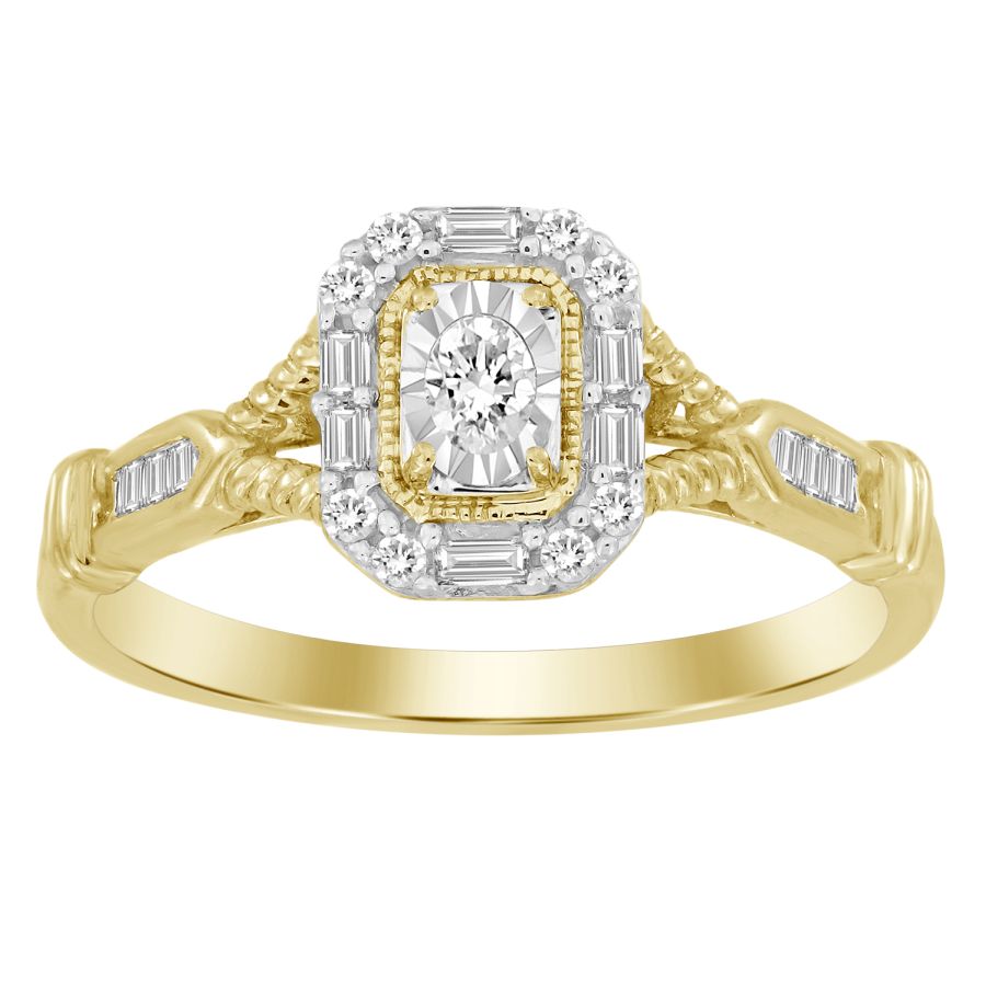 LADIES RING 0.25CT ROUND/BAGUETTE/OVAL DIAMOND 10K YELLOW GOLD - Image 1