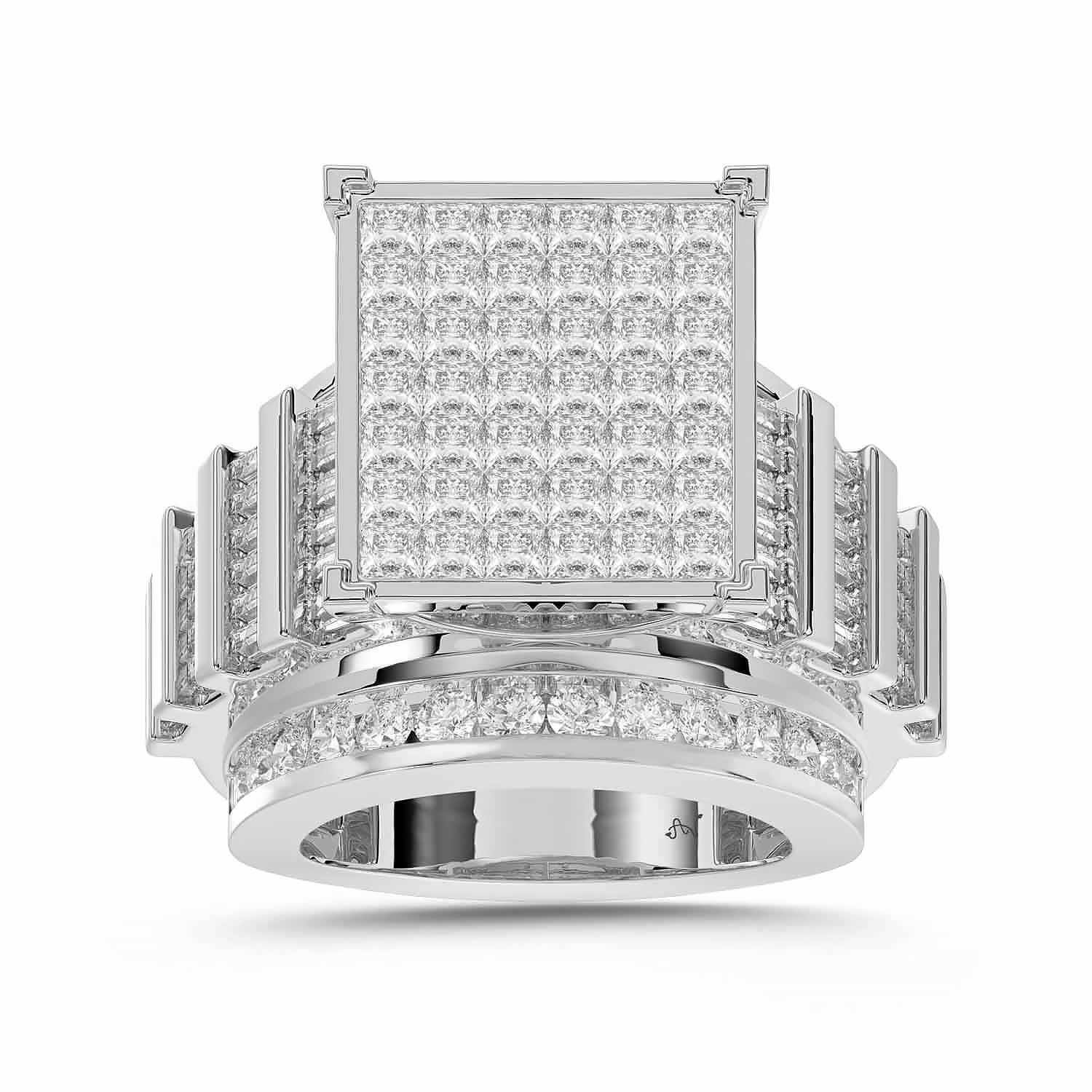 LADIES RING 4.00CT ROUND/PRINCESS/BAGUETTE DIAMOND 10K WHITE GOLD - Image 1
