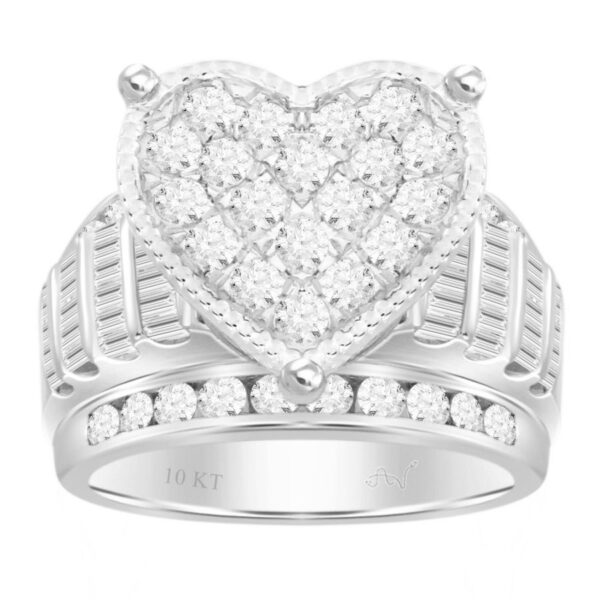 LADIES RING 3.00CT ROUND/BAGUETTE DIAMOND 10K WHITE GOLD