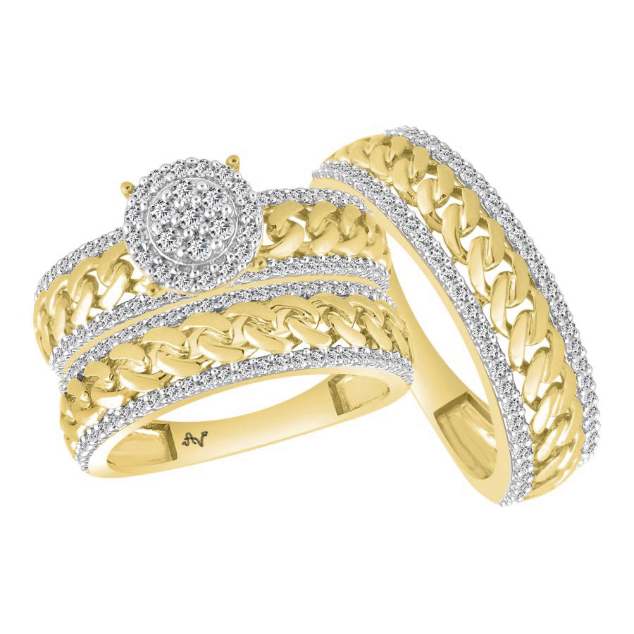 LADIES TRIO SET 1.00CT ROUND DIAMOND 10K YELLOW GOLD - Image 1