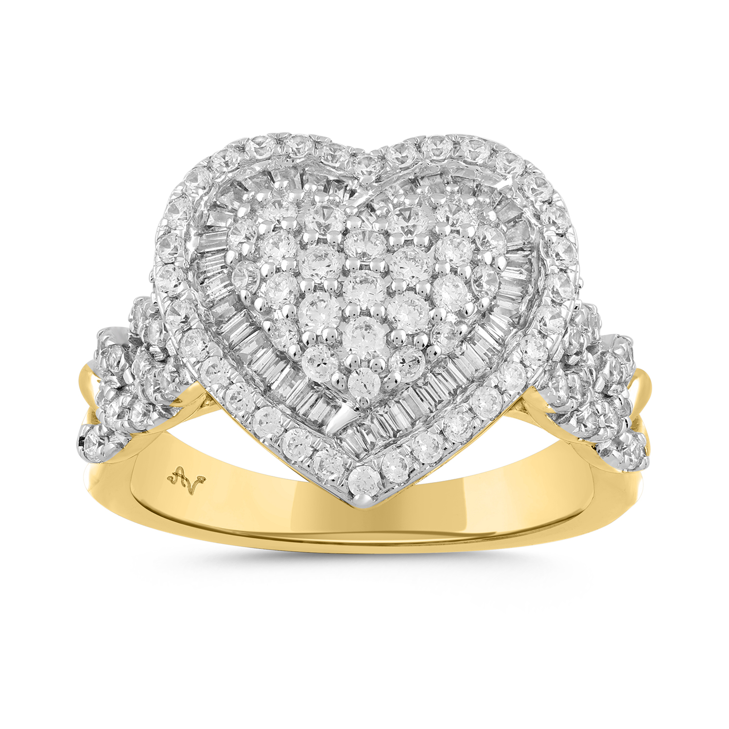 LADIES RING 1.05CT ROUND/BAGUETTE DIAMOND 10K YELLOW GOLD - Image 1
