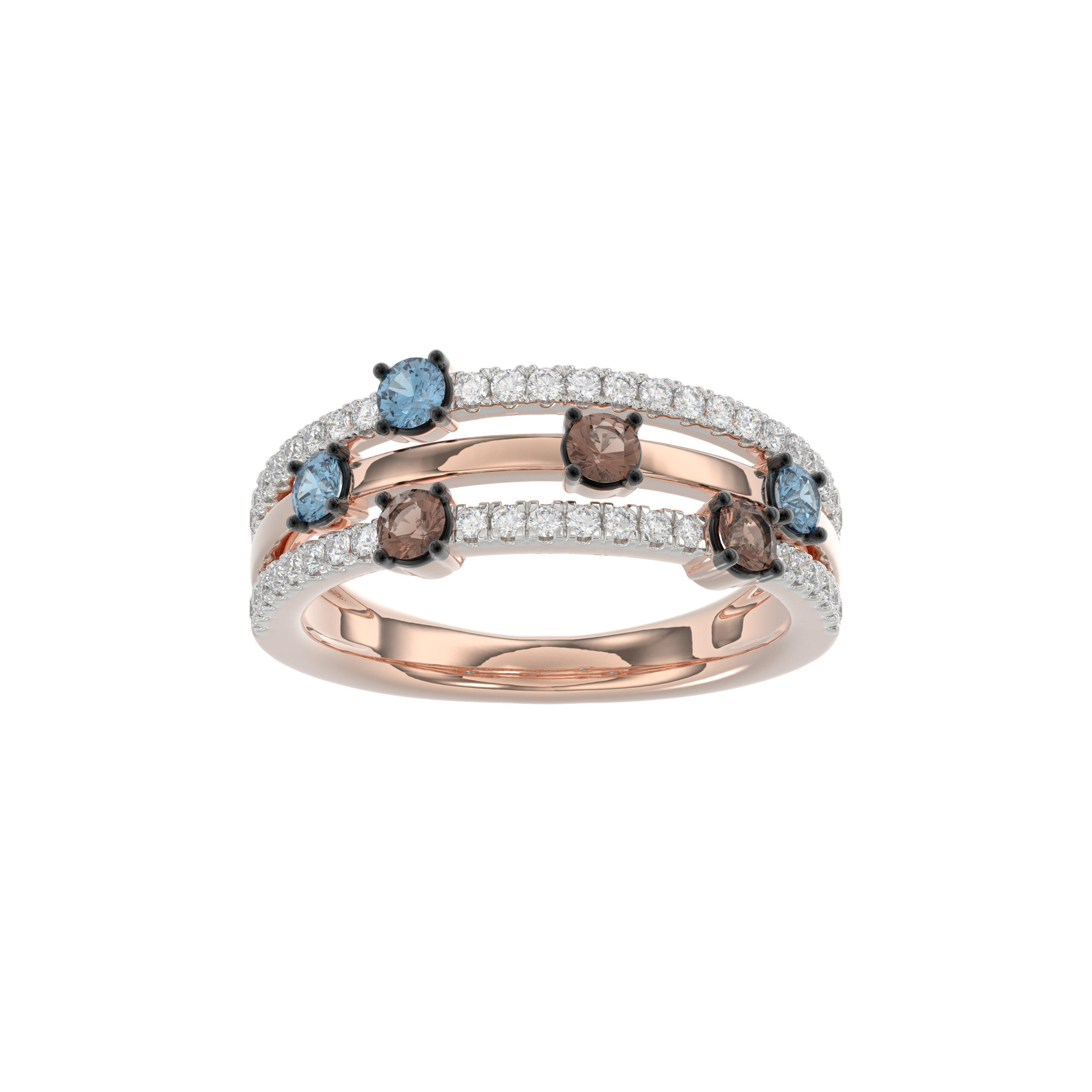 LADIES BAND 0.75CT ROUND/ROUND BLUE/DARK BROWN DIAMOND 14K ROSE GOLD - Image 1