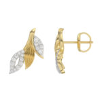 Elegant 10K Yellow Gold Petal Swag Stud Earrings From Emori Featuring 0.25 Ct Round Diamonds. A Sparkling And Feminine Fine Jewelry Design For Women. - Image 2