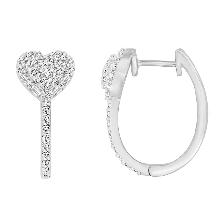 HOOP EARRINGS 0.50CT ROUND/BAGUETTE DIAMOND 14K WHITE GOLD - Image 1