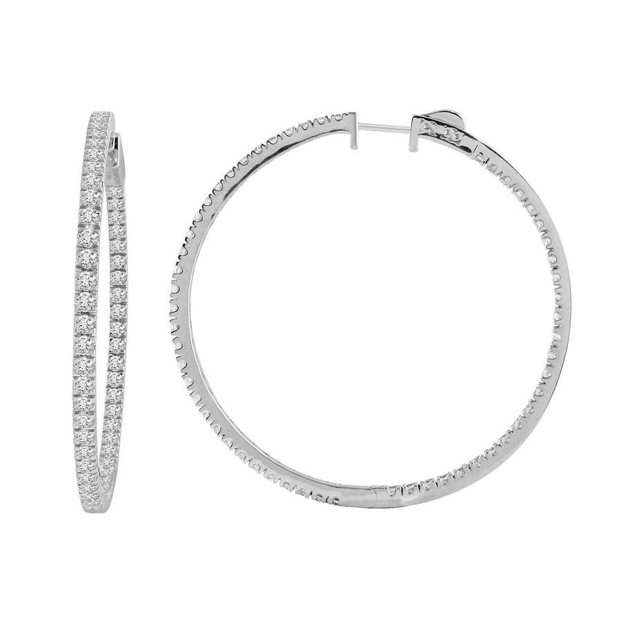 LADIES HOOP EARRINGS 5.00CT ROUND DIAMOND 14K WHITE GOLD - Image 1