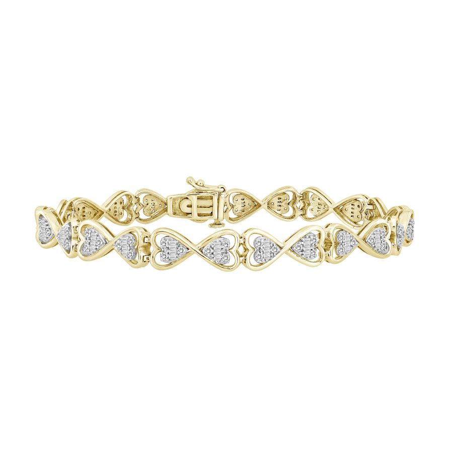 LADIES BRACELET 1.00CT ROUND/BAGUETTE DIAMOND 10K YELLOW GOLD - Image 1