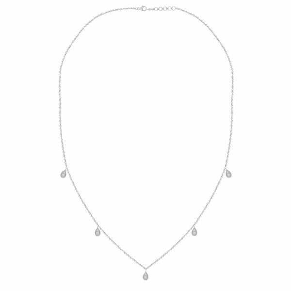 Sterling Silver White 0.25CT Round Diamond Teardrop Necklace For Women In Elegant Diamond Necklace