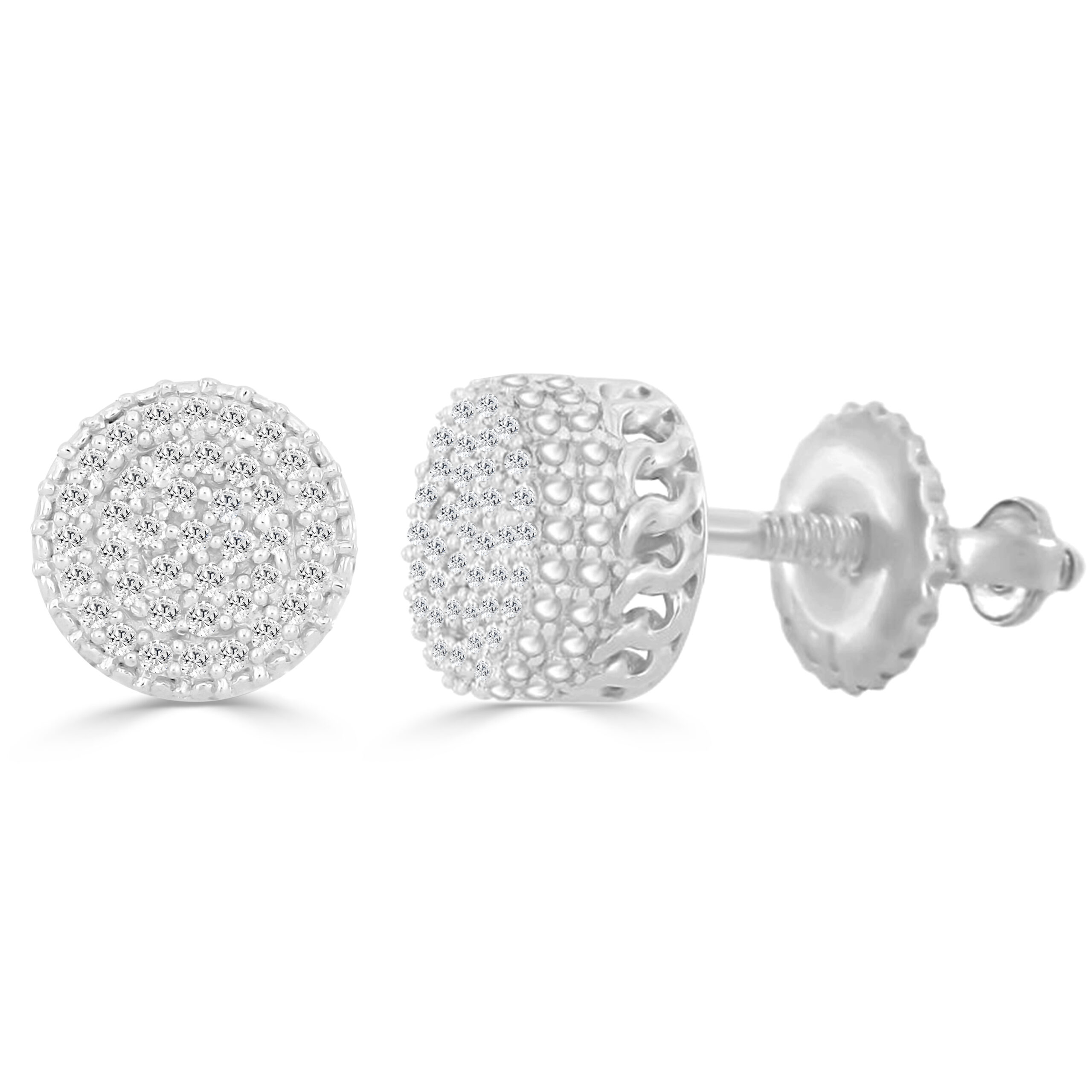Elegant Cluster Diamond Fashion Earrings 0.15CT Round Diamond In White Sterling Silver - Image 1