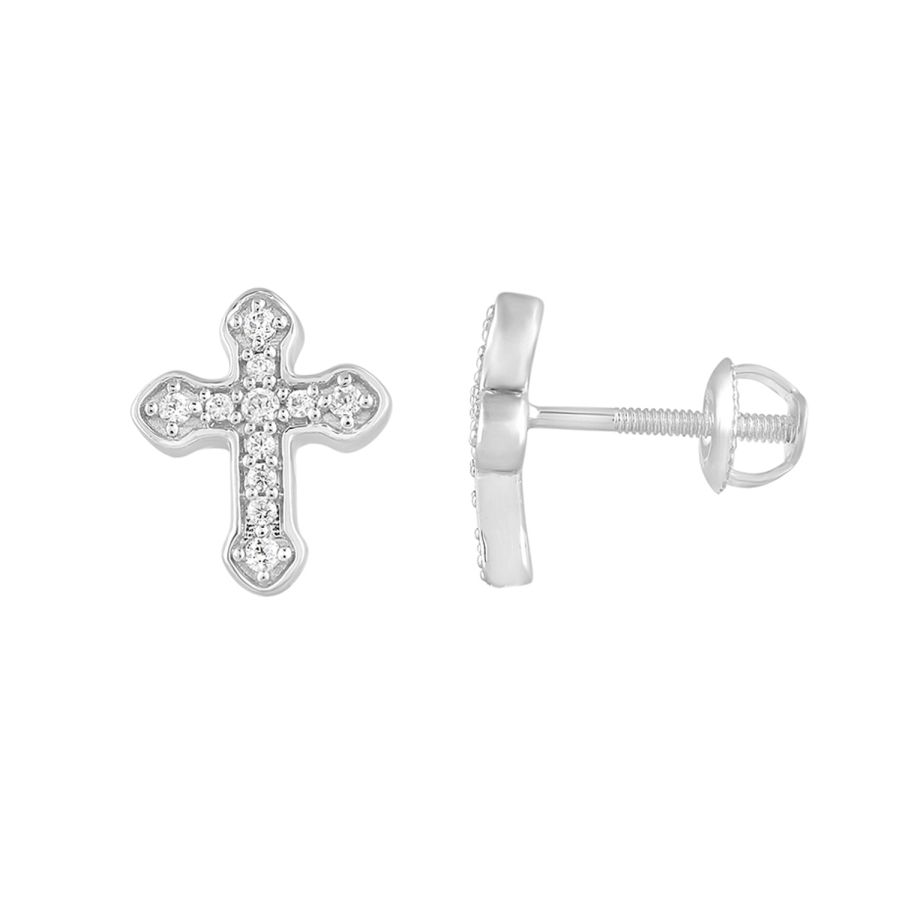 Classic Cross Round Shape Diamond Earrings For Women Sterling Silver 0.15CT Jewelry - Image 1