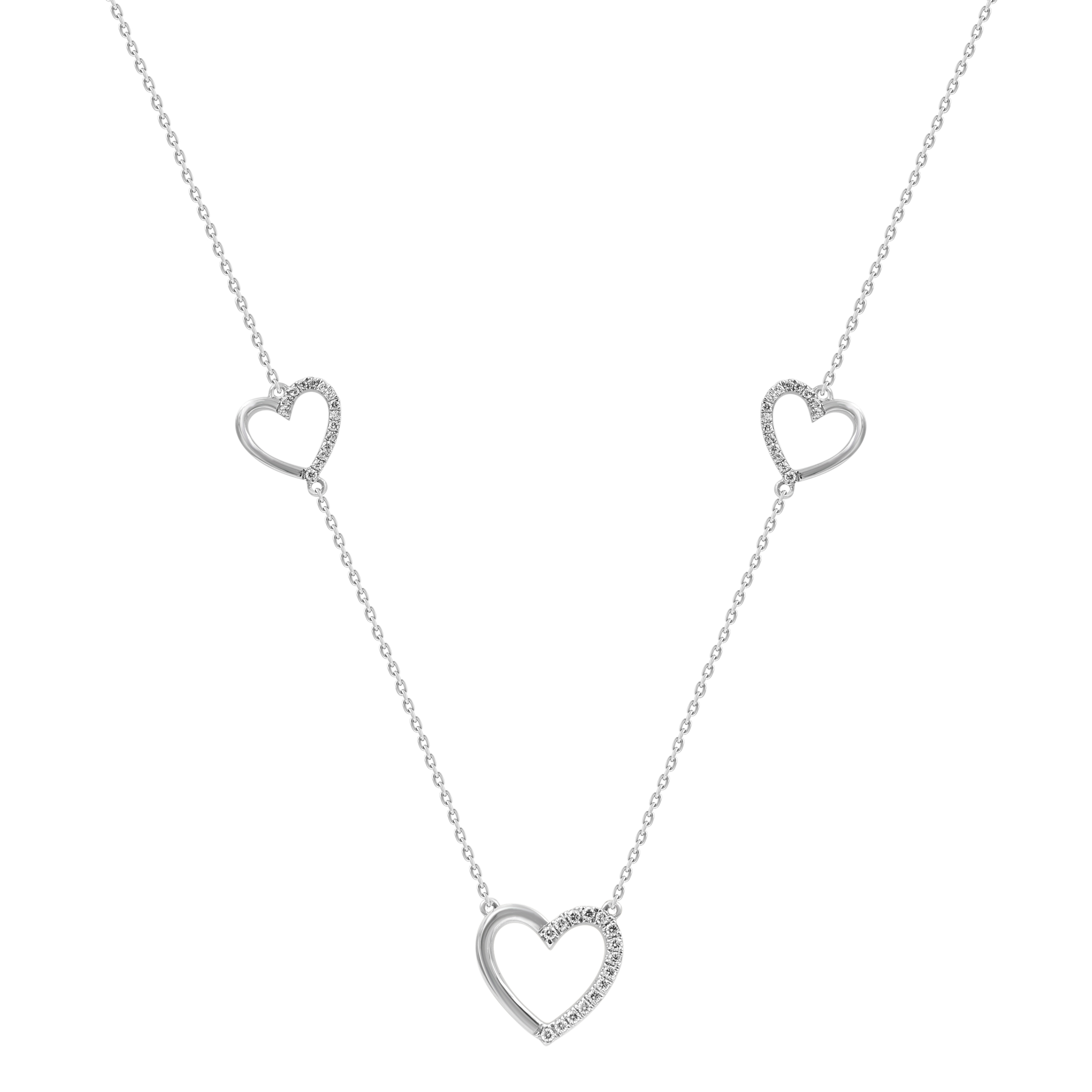 Ladies Triple Heart Diamond Necklace 10K White Gold 0.20CT Round Diamond - Image 1