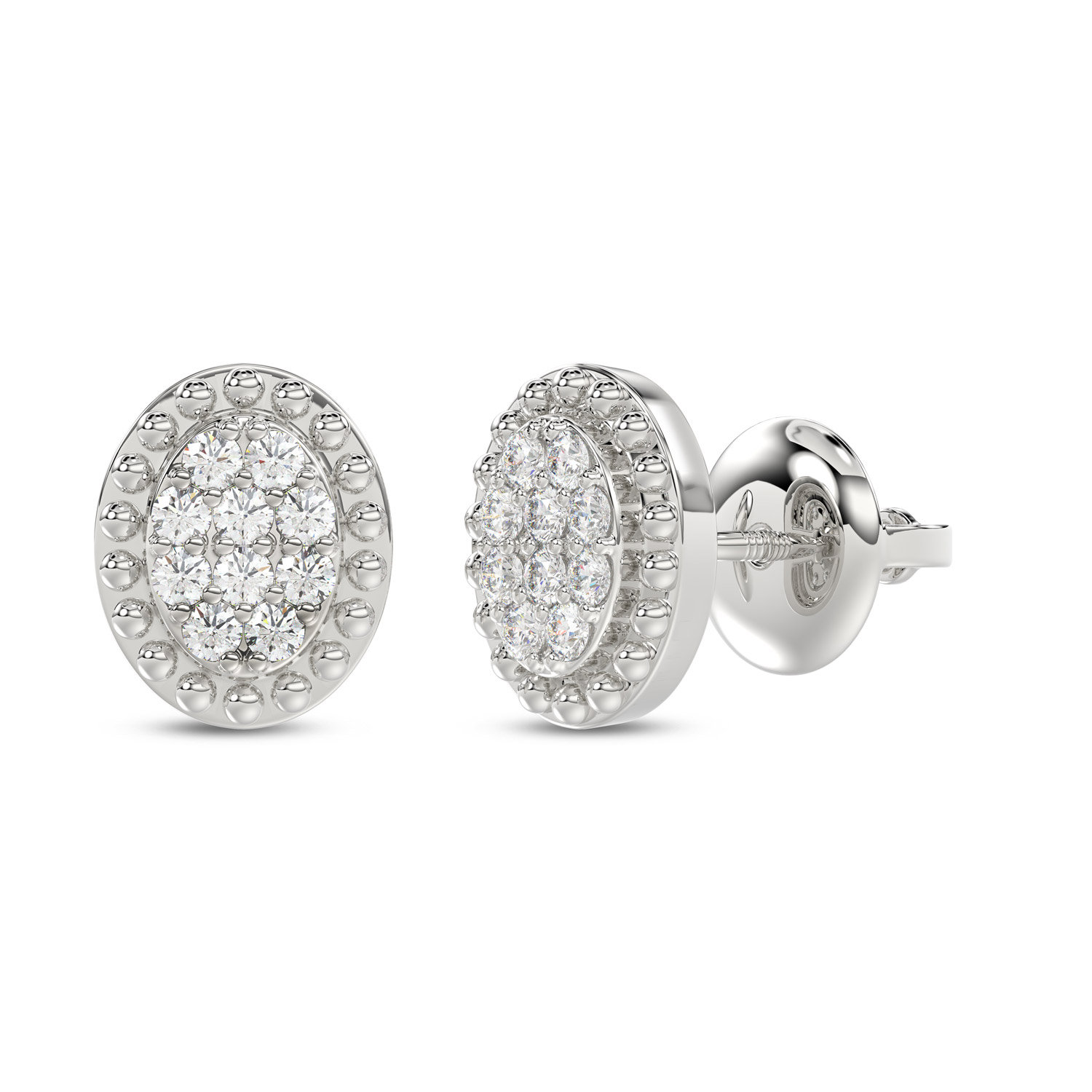Sterling Silver Ladies 0.20CT Round Diamond Cluster Fashion Earrings - Image 1