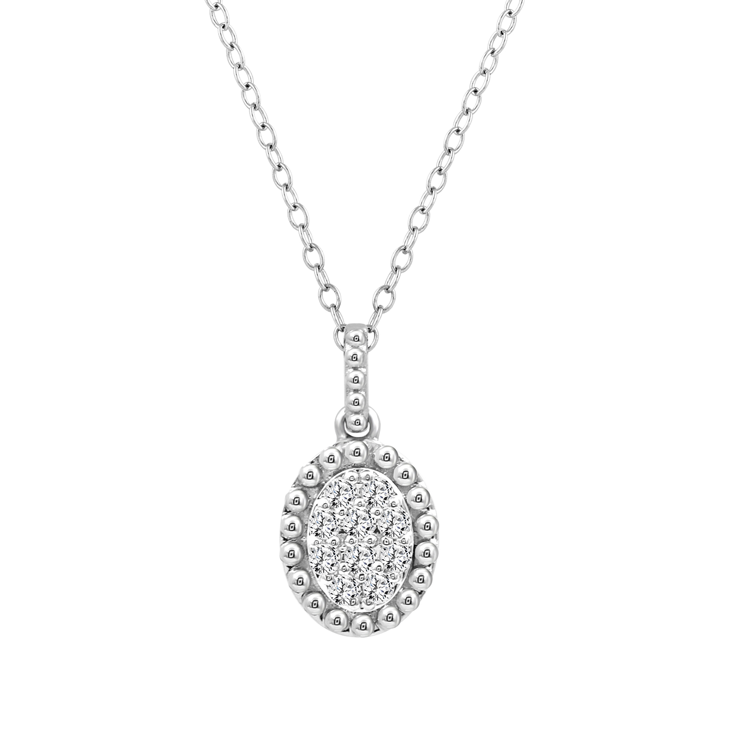 Sterling Silver Ladies 0.10CT Round Diamond Cluster Fashion Pendant With Chain - Image 1