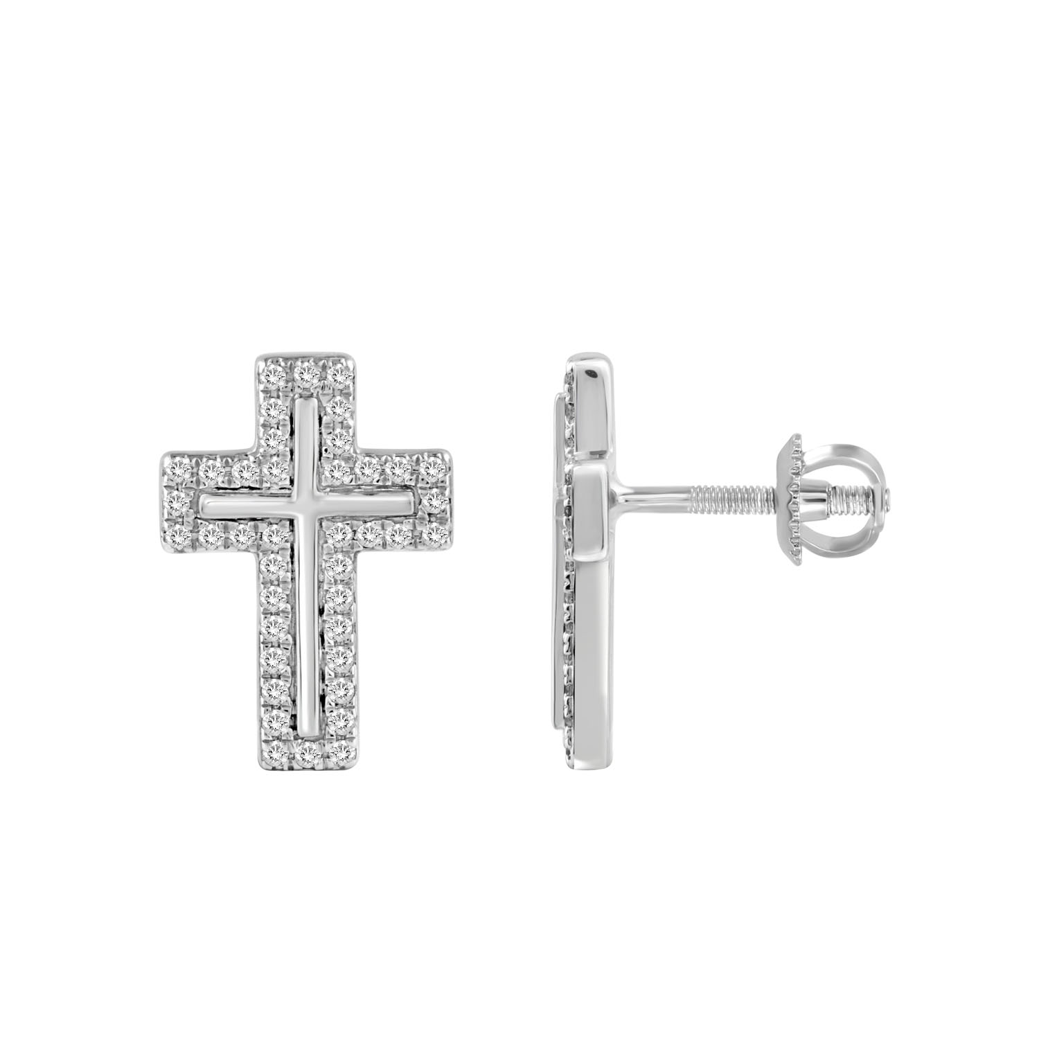 Sterling Silver Ladies Cross Design Diamond Earrings 0.25CT Round Diamond - Image 1