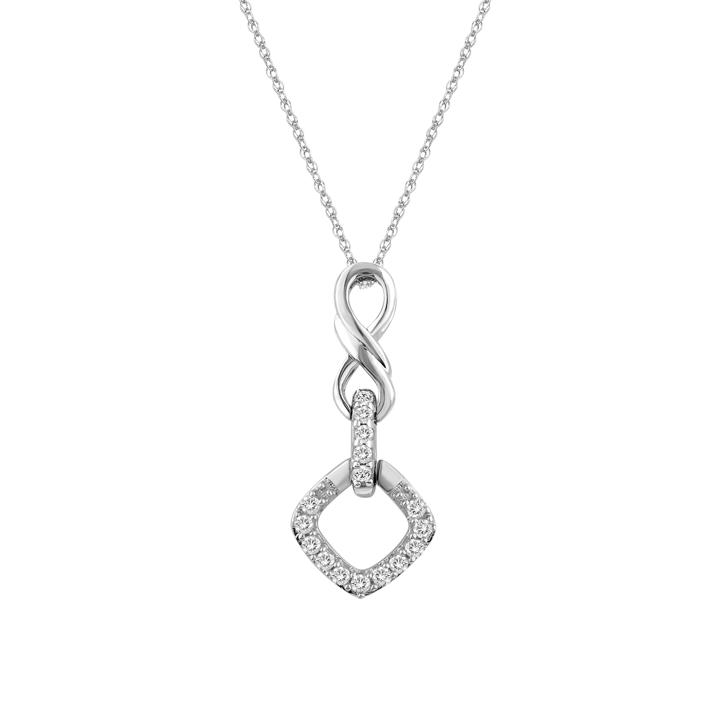 Sterling Silver Ladies 0.10CT Round Diamond Infinity Pendant With Chain Elegant Fashion Pendant - Image 1
