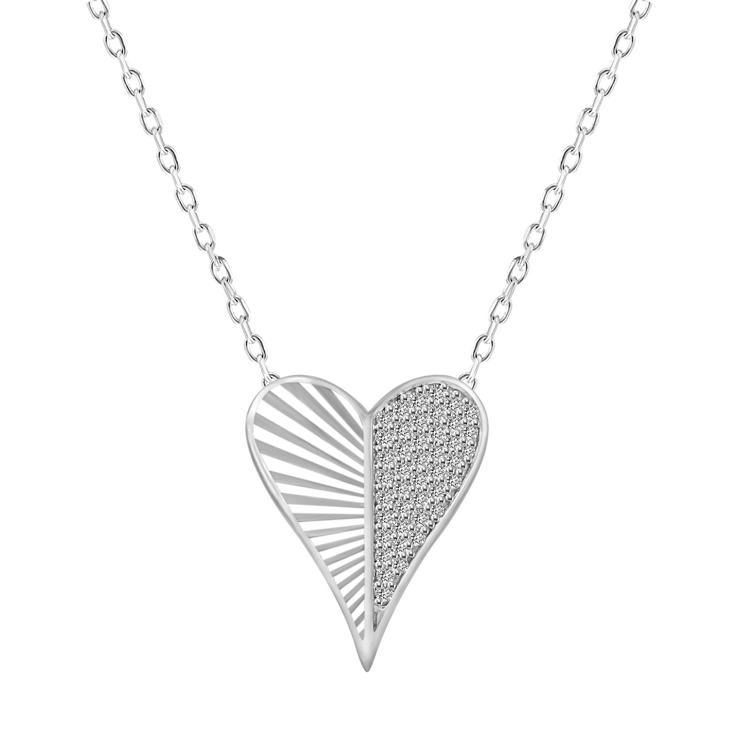 Sterling Silver Ladies 0.15CT Round Diamond Heart Elegant Fashion Jewelry Necklace - Image 1