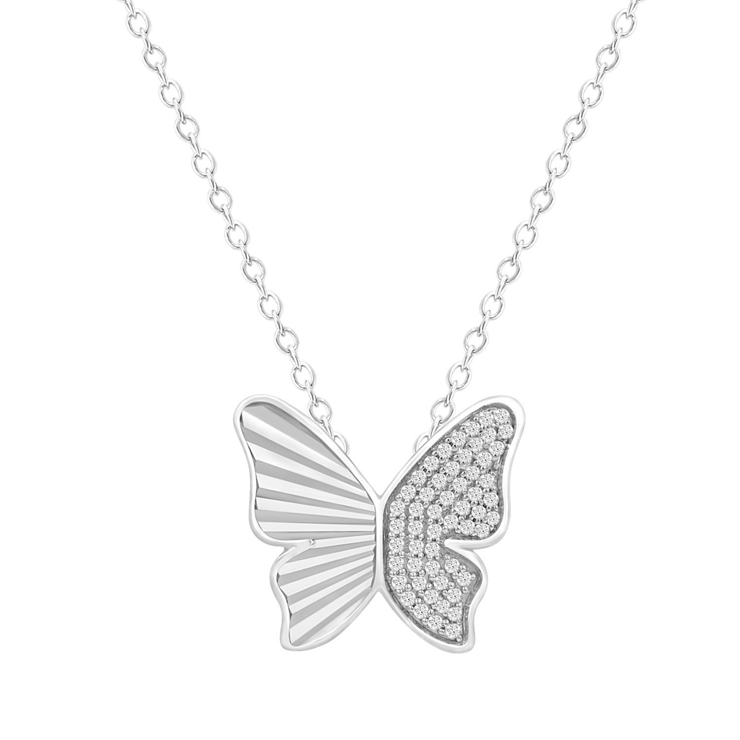 0.16CT Round Diamond Butterfly Necklace For Women In Sterling Silver Fashion Jewelry - Image 1