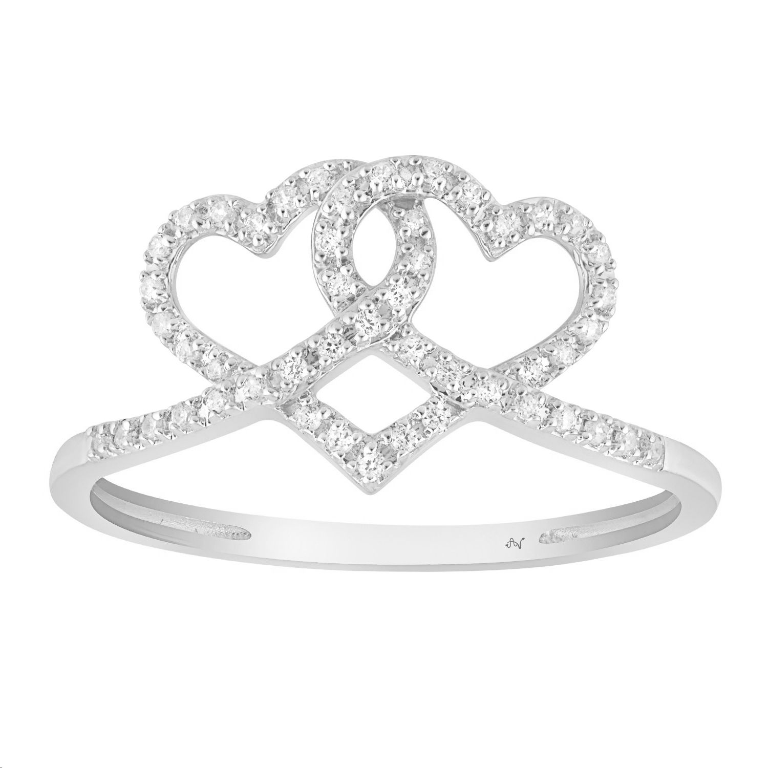 Sterling Silver Ladies 0.15CT Round Diamond Double Heart Engagement Fashion Ring Elegant Jewelry Design - Image 1