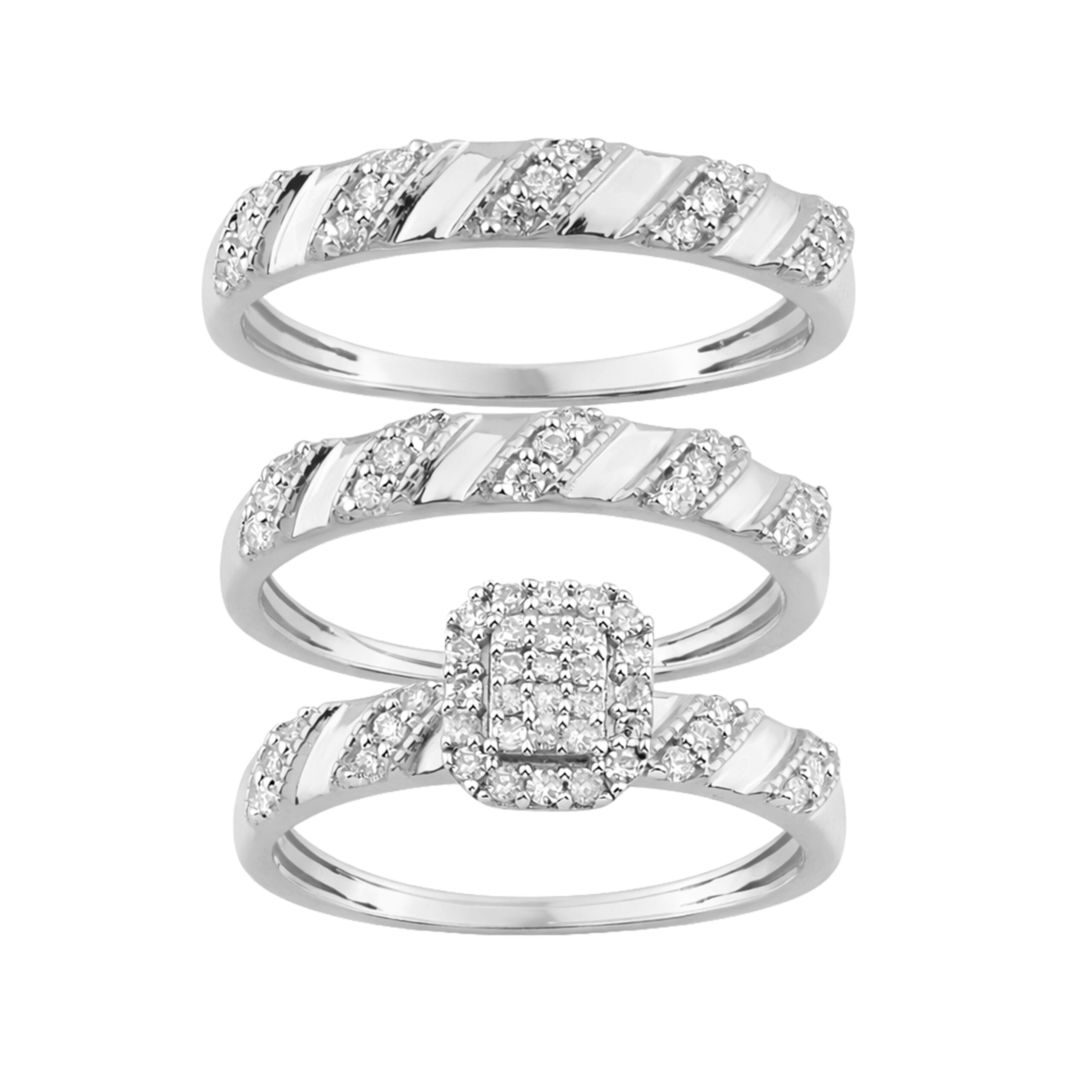 Sterling Silver Ladies 0.50CT Round Diamond Trio Bridal Ring Set Elegant Engagement & Wedding Jewelry - Image 1
