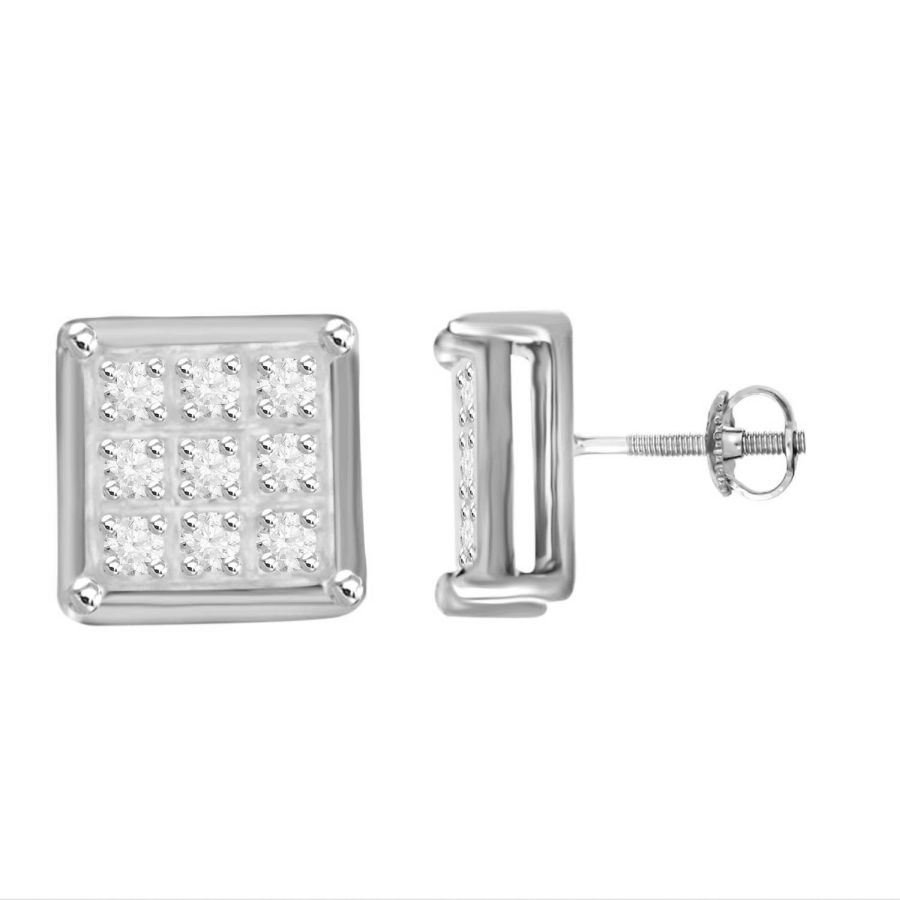 Elegant Yuva Round Diamond Cluster Fashion Earrings In Sterling Silver White 0.05CT - Image 1