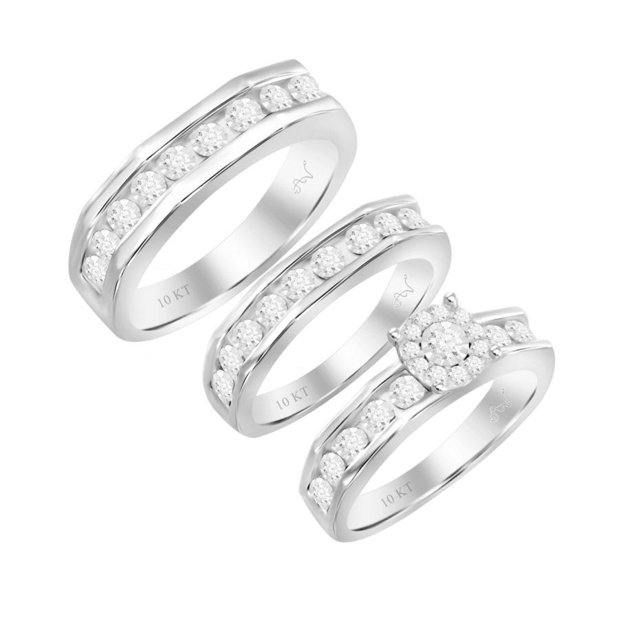 Elegant Trio Set Diamond Ring In Sterling Silver White 0.33CT Round Cut For Women - Image 1