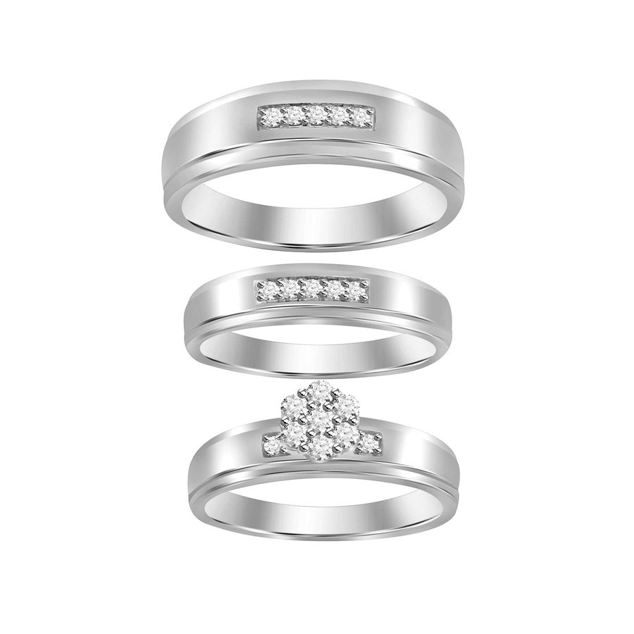 Classic 0.30CT Round Diamond Trio Set Ring For Women In Sterling Silver White - Image 1