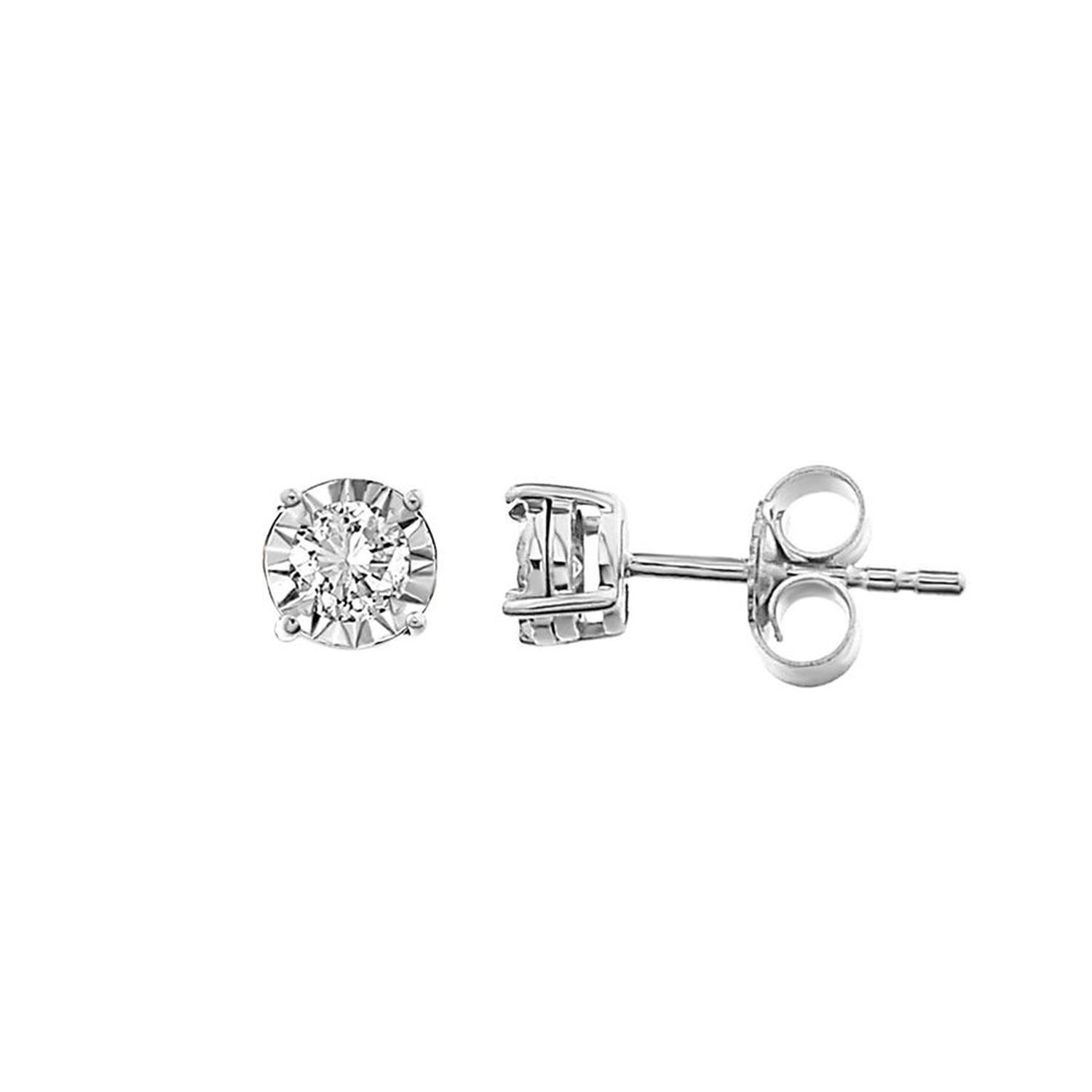 MEN'S STUD EARRINGS 0.25CT ROUND DIAMOND 10K WHITE GOLD - Image 1