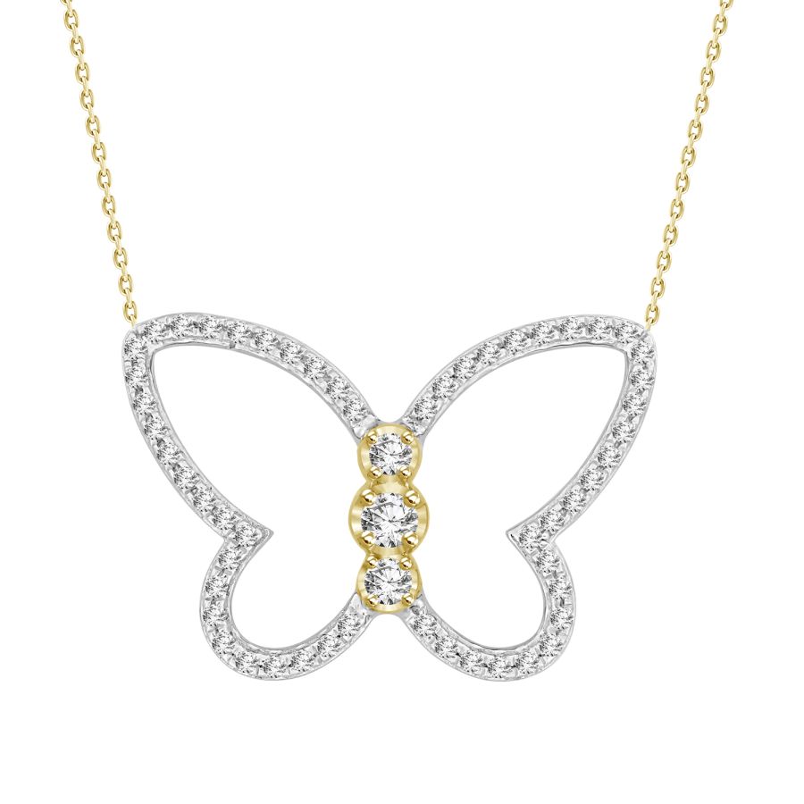 LADIES PENDANT WITH CHAIN 0.20CT ROUND DIAMOND 10K WHITE/YELLOW GOLD - Image 1