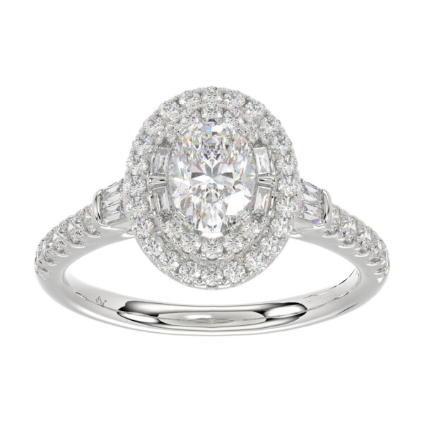 LADIES BIRDAL RING 1.50CT ROUND/BAGUETTE/OVAL DIAMOND 14K WHITE GOLD (SI QUALITY) (CENTER STONE 0.75CT OVAL DIAMOND)