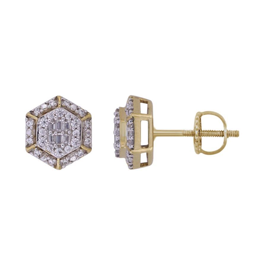 LADIES EARRINGS 0.25CT ROUND/BAGUETTE DIAMOND 10K YELLOW GOLD - Image 1