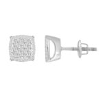 LADIES EARRINGS 0.33CT ROUND/BAGUETTE DIAMOND 10K WHITE GOLD - Image 2