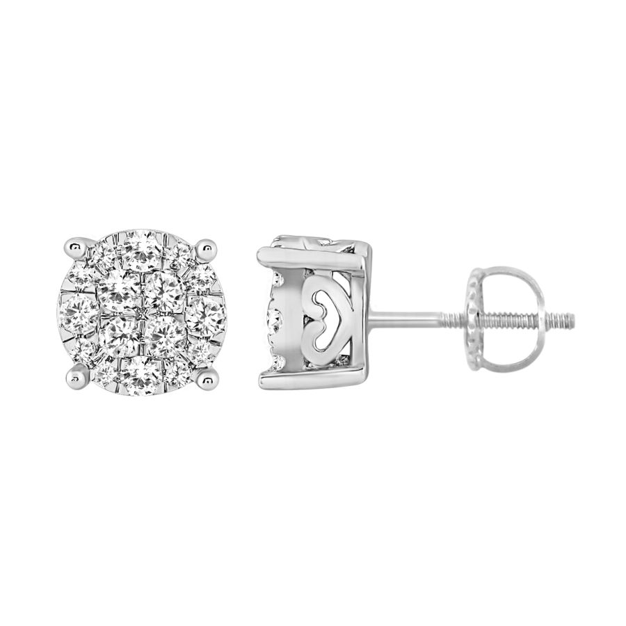 LADIES STUD EARRINGS 0.50CT ROUND DIAMOND 10K WHITE GOLD - Image 1