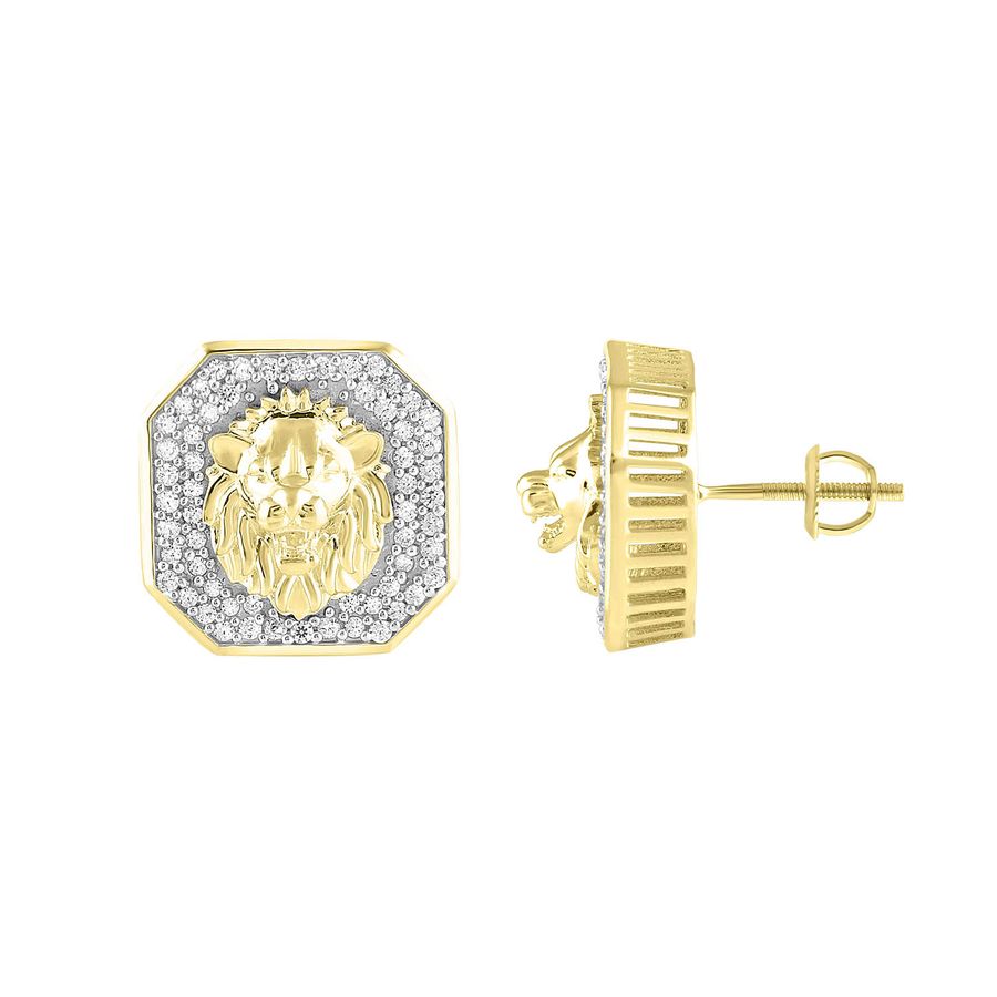 MEN'S STUD EARRINGS 0.50CT ROUND DIAMOND 10K YELLOW GOLD - Image 1