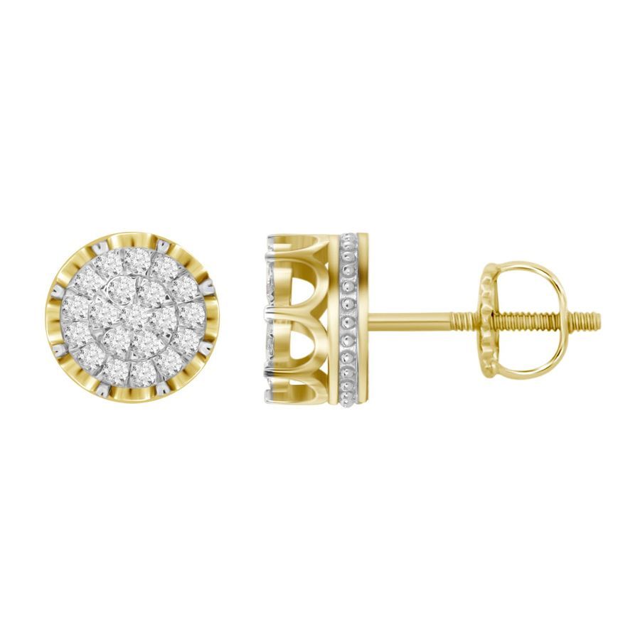 LADIES STUD EARRINGS 1.00CT ROUND DIAMOND 10K YELLOW GOLD - Image 1