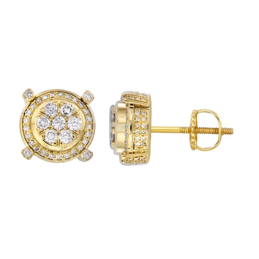 LADIES STUD EARRINGS 1.00CT ROUND DIAMOND 10K YELLOW GOLD - Image 1
