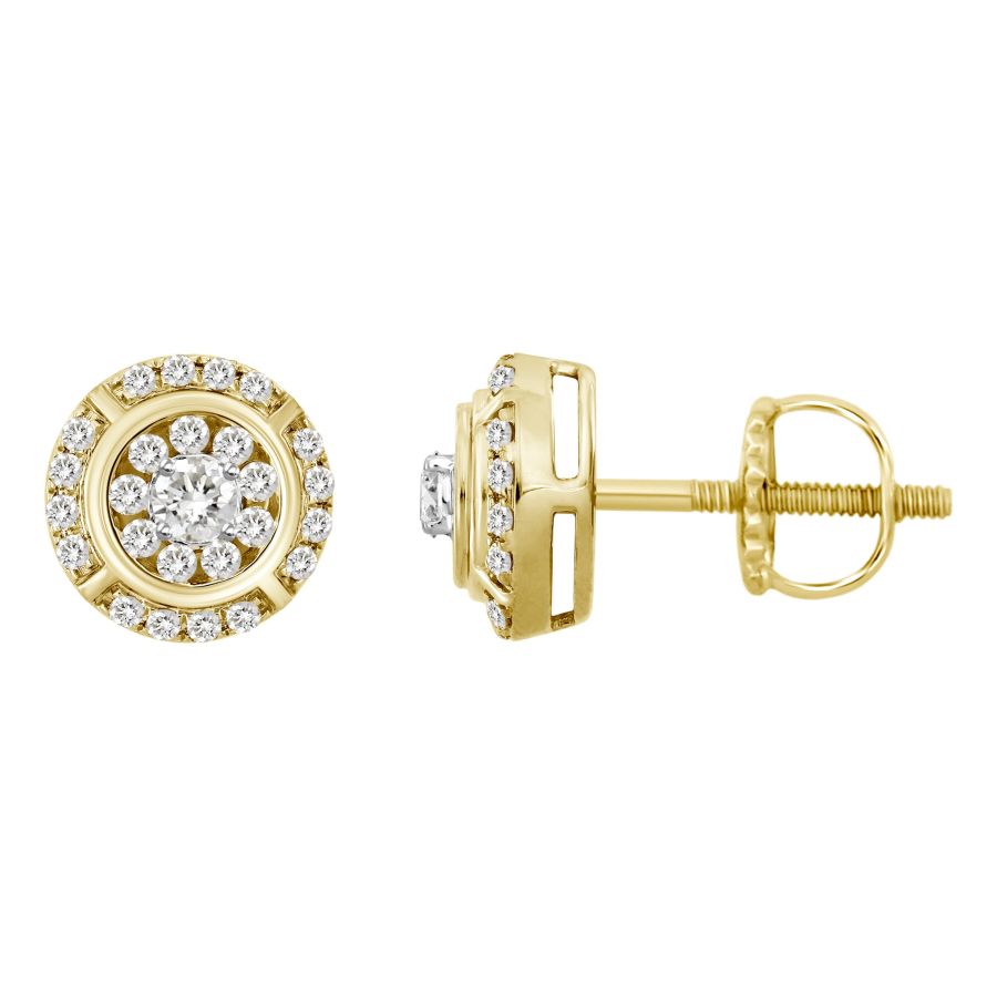 MEN'S STUD EARRINGS 1.00CT ROUND DIAMOND 10K YELLOW GOLD - Image 1