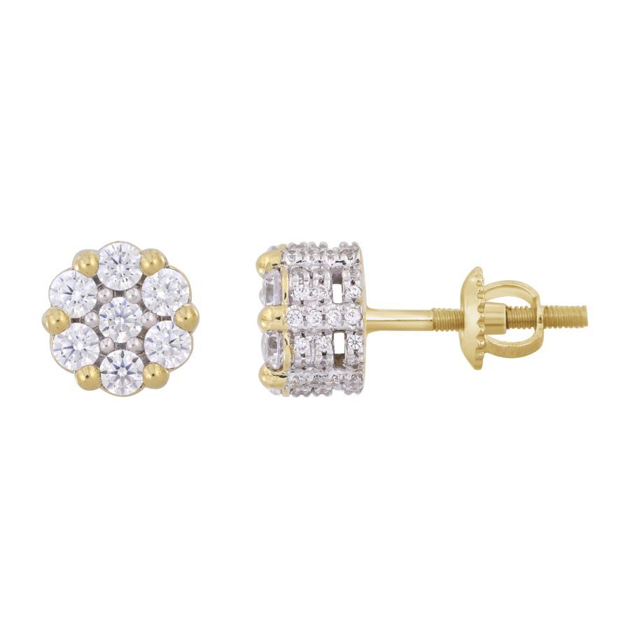 LADIES STUD EARRINGS 1.00CT ROUND DIAMOND 10K YELLOW GOLD - Image 1