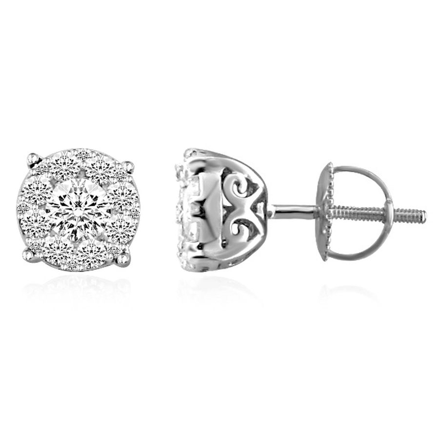LADIES EARRINGS 1.00CT ROUND DIAMOND 14K WHITE GOLD - Image 1