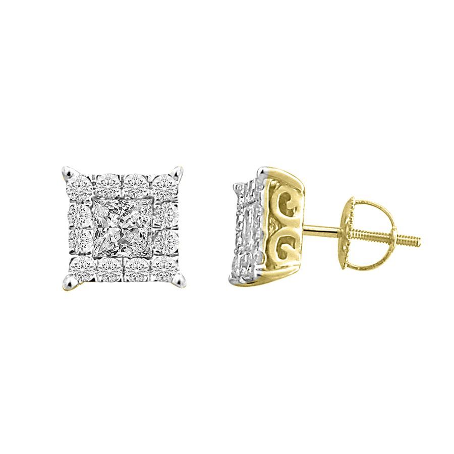 LADIES EARRINGS 1.00CT ROUND/PRINCESS DIAMOND 14K YELLOW GOLD (CENTER STONE 0.60CT PRINCESS DIAMOND) - Image 1