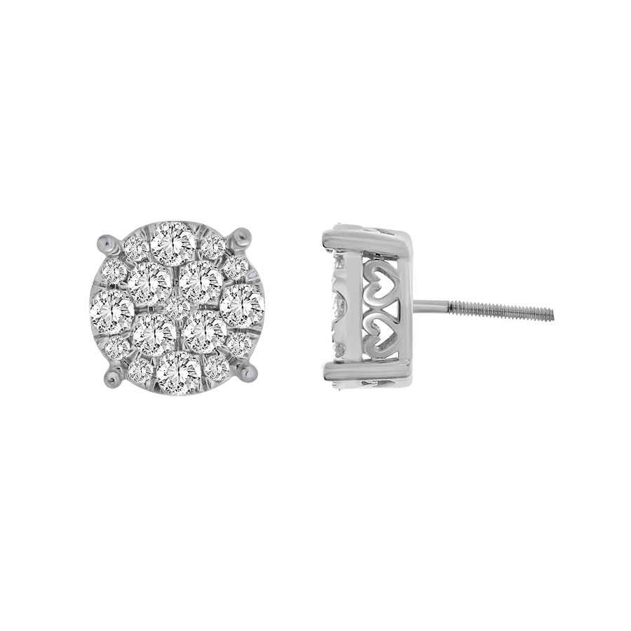 LADIES STUD EARRINGS 1.50CT ROUND DIAMOND 10K WHITE GOLD - Image 1