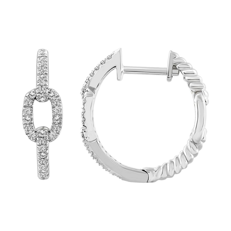 LADIES HOOP EARRINGS 0.15CT ROUND DIAMOND 10K WHITE GOLD - Image 1