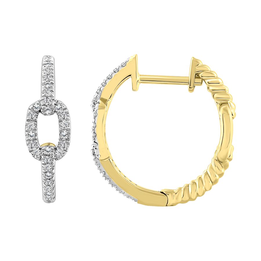 LADIES HOOP EARRINGS 0.15CT ROUND DIAMOND 10K YELLOW GOLD - Image 1