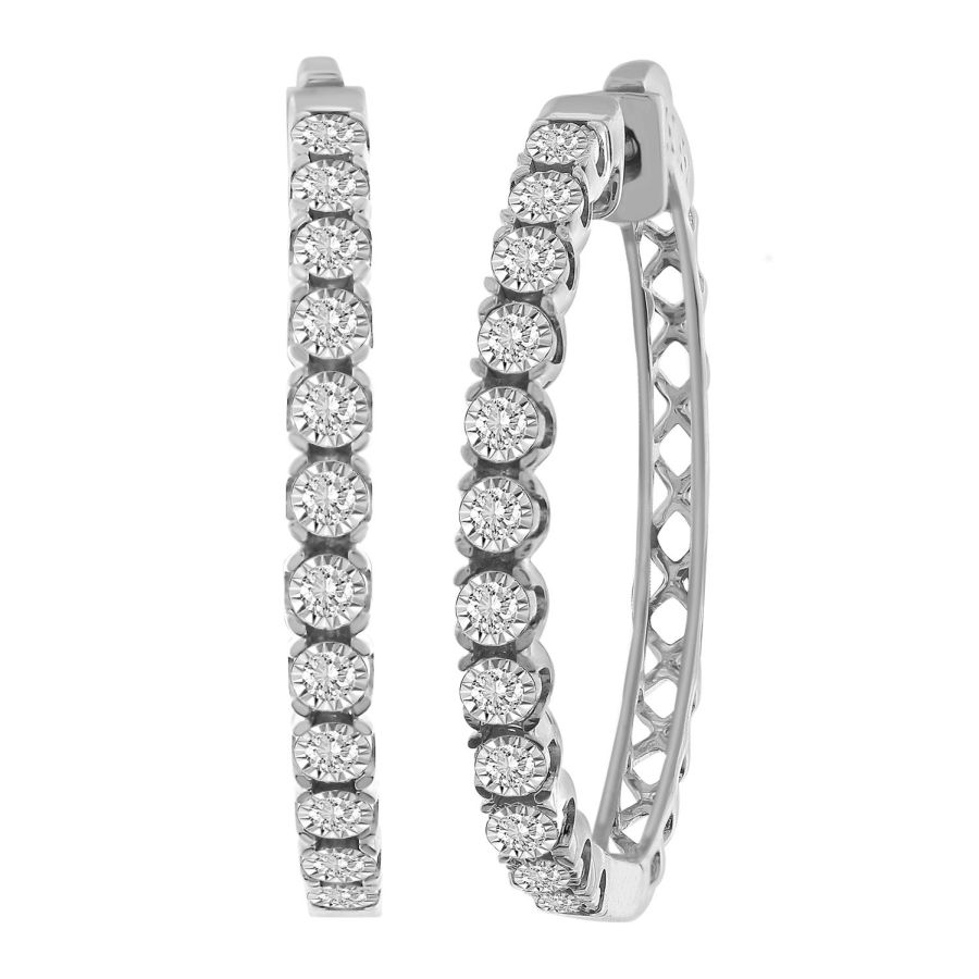 LADIES HOOP EARRINGS 0.50CT ROUND DIAMOND 10K WHITE GOLD - Image 1