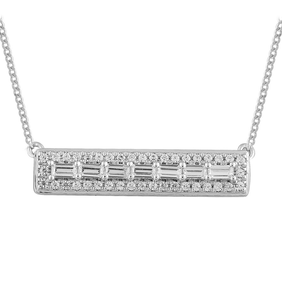 LADIES NECKLACE 0.25CT ROUND/BAGUETTE DIAMOND 14K WHITE GOLD - Image 1