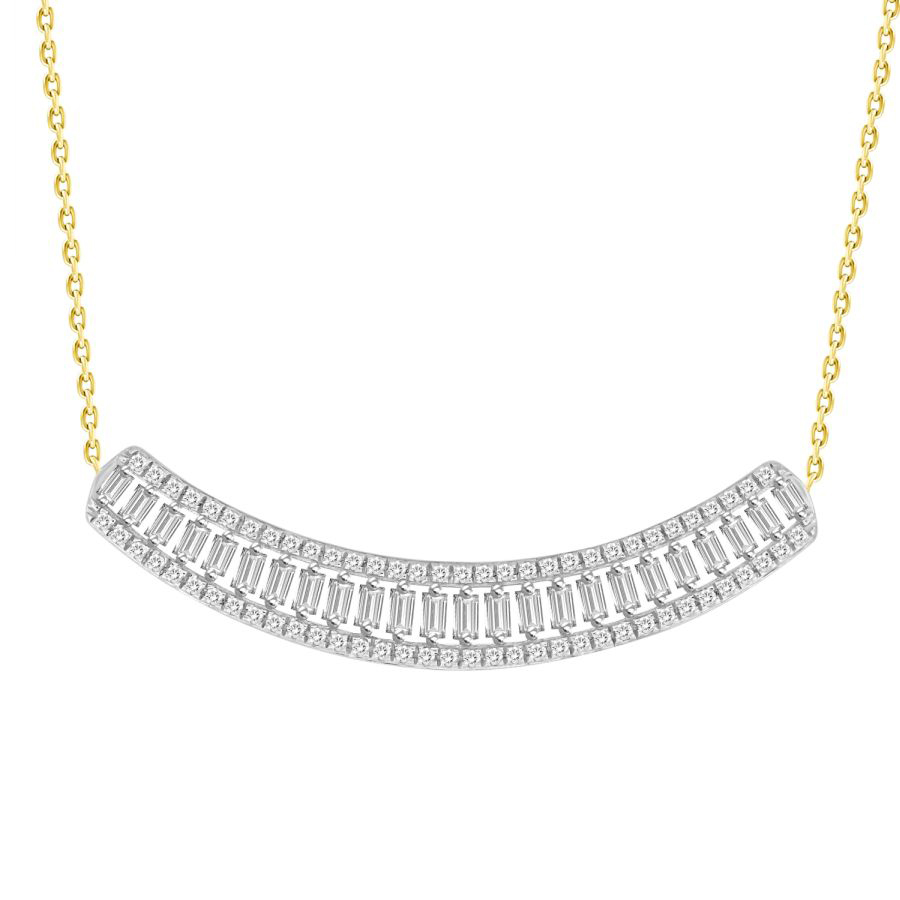 LADIES NECKLACE 0.33CT ROUND/BAGUETTE DIAMOND 10K YELLOW GOLD - Image 1