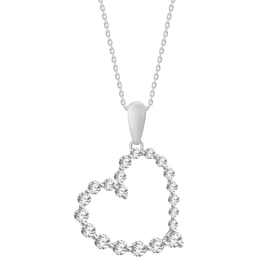 LADIES PENDANT WITH CHAIN 0.75CT ROUND DIAMOND 10K WHITE GOLD - Image 1