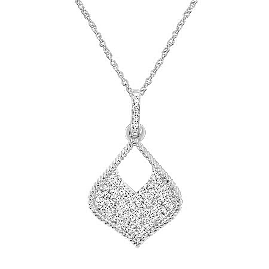 LADIES PENDANT WITH CHAIN 0.12CT ROUND DIAMOND 10K WHITE GOLD - Image 1