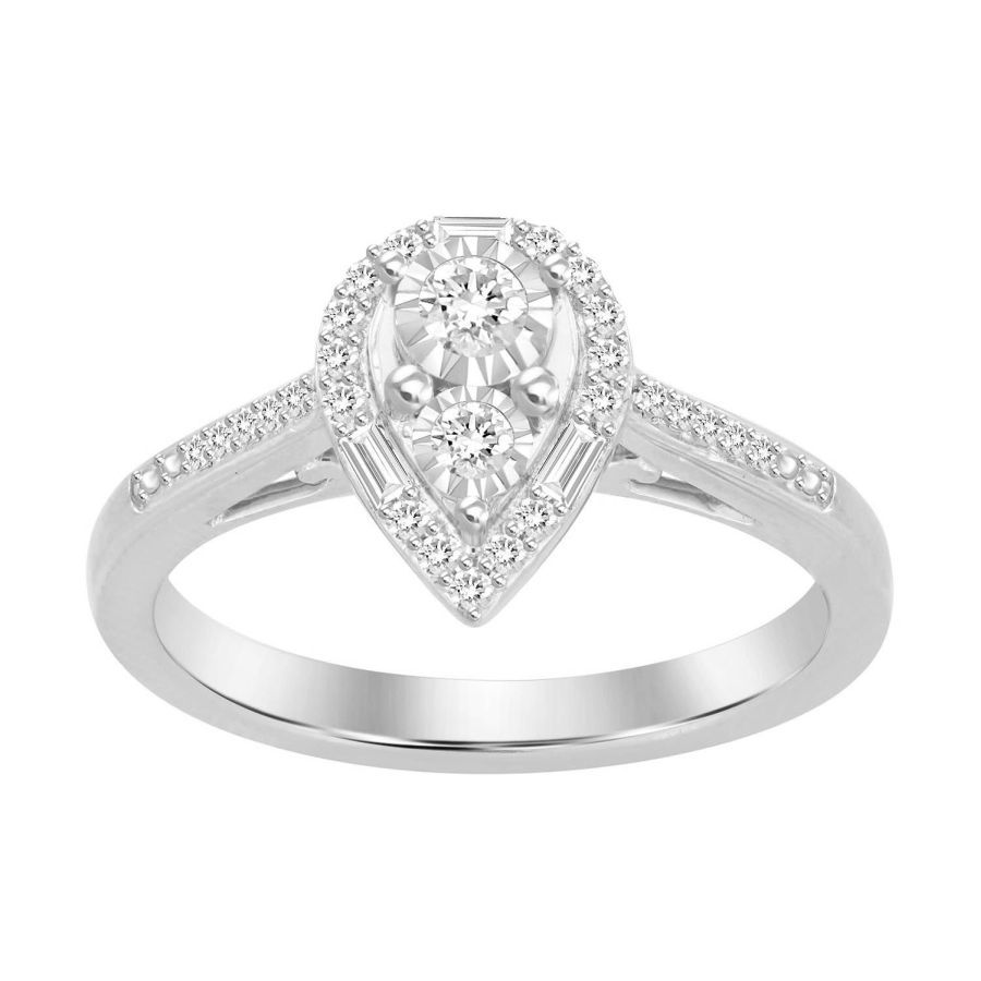 LADIES RING 0.25CT ROUND/BAGUETTE DIAMOND 10K WHITE GOLD - Image 1