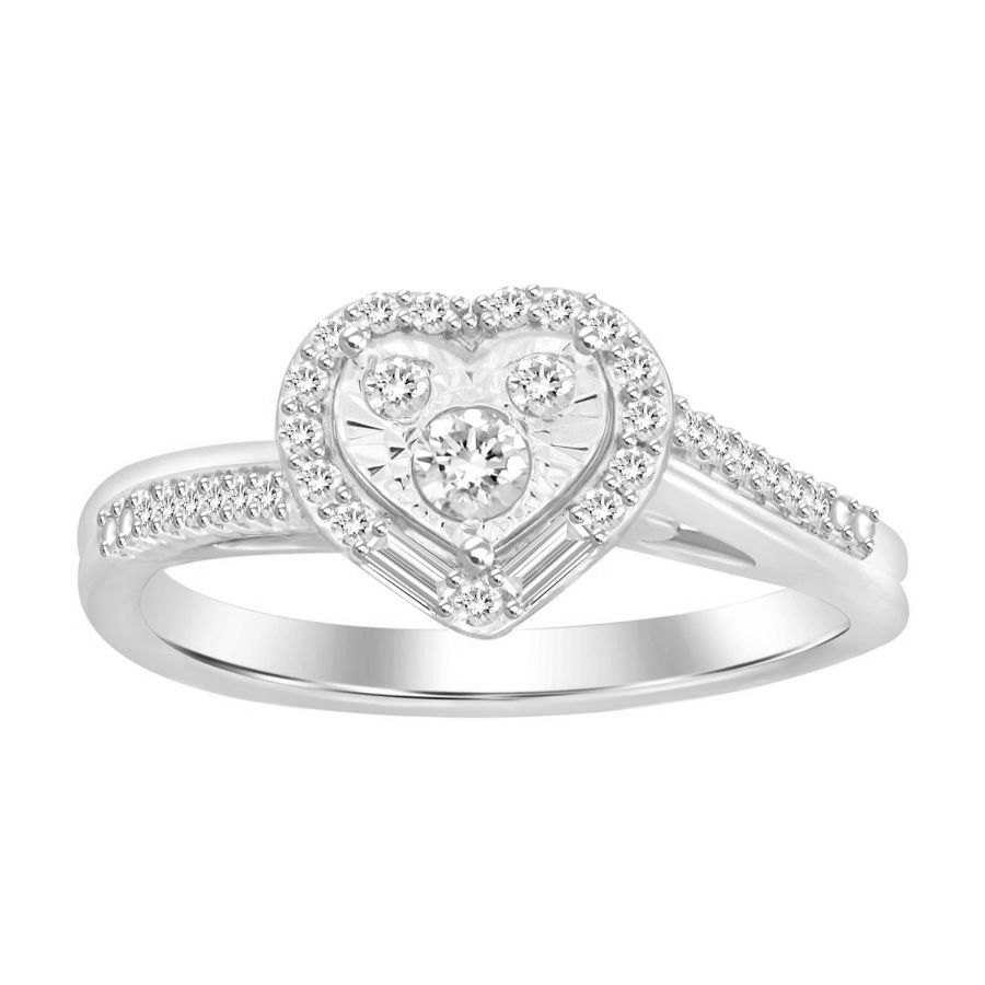 LADIES RING 0.25CT ROUND/BAGUETTE DIAMOND 10K WHITE GOLD - Image 1