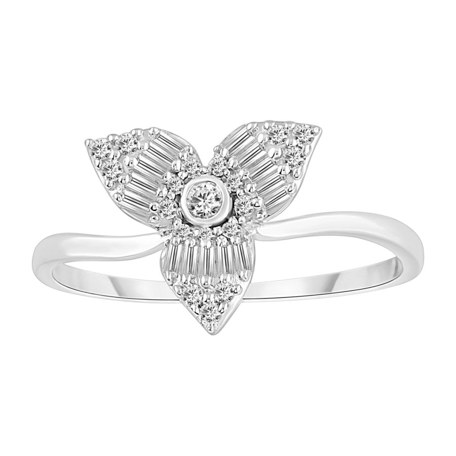 LADIES RING 0.25CT ROUND/BAGUETTE DIAMOND 10K WHITE GOLD - Image 1