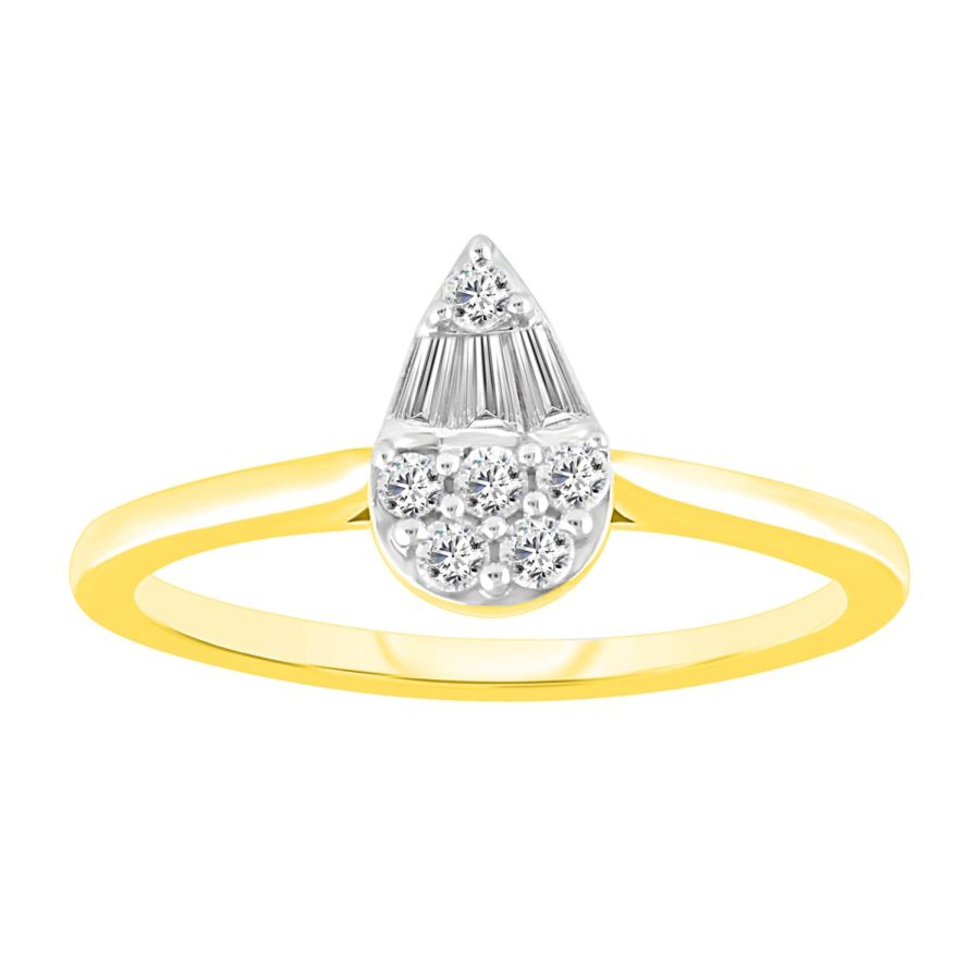 LADIES RING 0.25CT ROUND/BAGUETTE DIAMOND 10K YELLOW GOLD - Image 1
